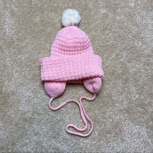 Pink & White Vintage Girls Knit Winter Hat